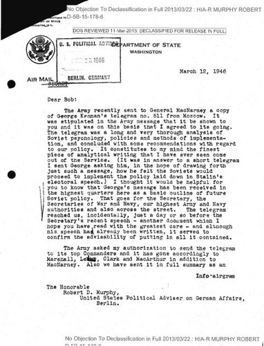 H. Freeman Matthews letter to Robert Murphy regarding General MacNarney