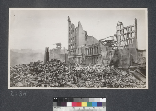 Veiw of the ruins of the Cowell Building, with ruins of the Hall of Justice in the distance. April 23-06