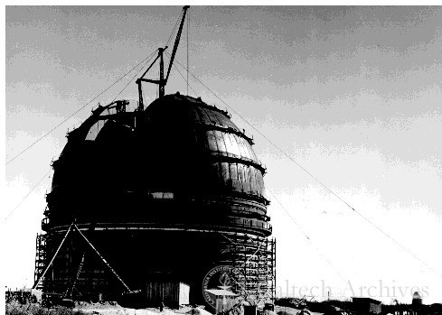 Construction showing progress on the 200" dome