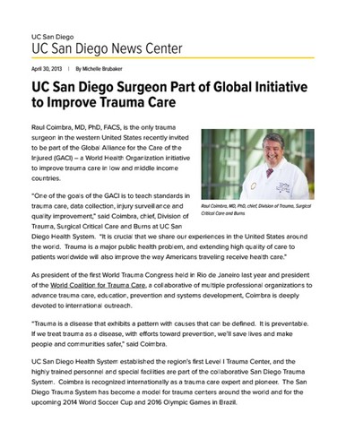 UC San Diego Surgeon Part of Global Initiative to Improve Trauma Care