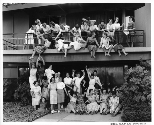 San Jose State College Kappa Alpha Theta Members in Front of the Sorority House