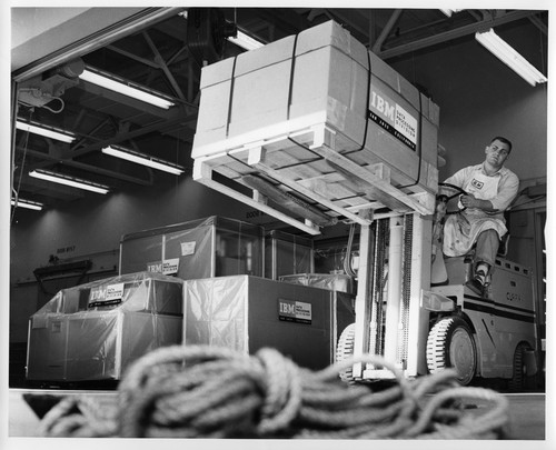 Boxed IBM Data Processing Machines are Forklifted in Preparation for Shipment