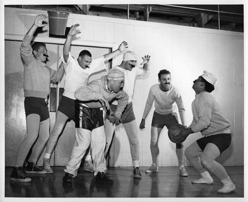 San Jose State Basketball Players in Costume Playing Fun Game