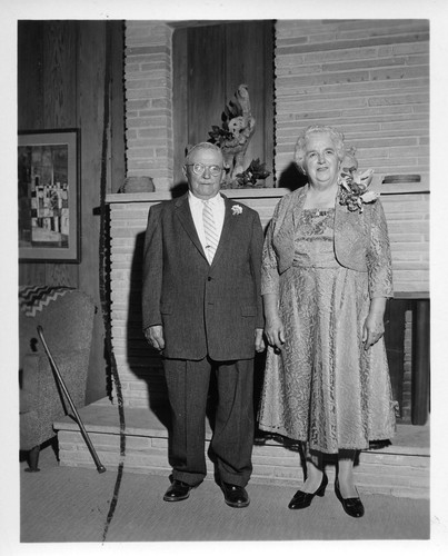 Mr. and Mrs. Devincenzi Posing in Front of the Fireplace