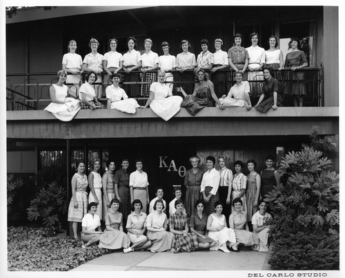 San Jose State College Kappa Alpha Theta Members in Front of the Sorority House