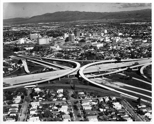 View of San Jose Highway 280 and 17 Interchange, Civic Auditorium and Library