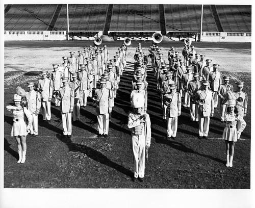 Image of the San Jose State College Marching Band at the College Stadium