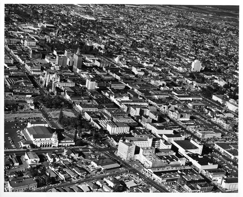 Aerial View of San Jose with Civic Auditorium, St. Joseph, and Bank of America