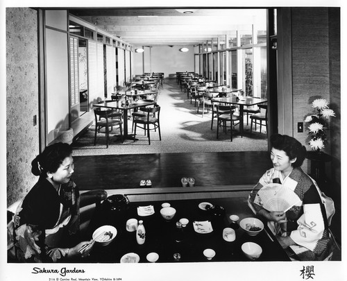 Two Females Seated at a Table at Sakura Gardens in Mountain View, California