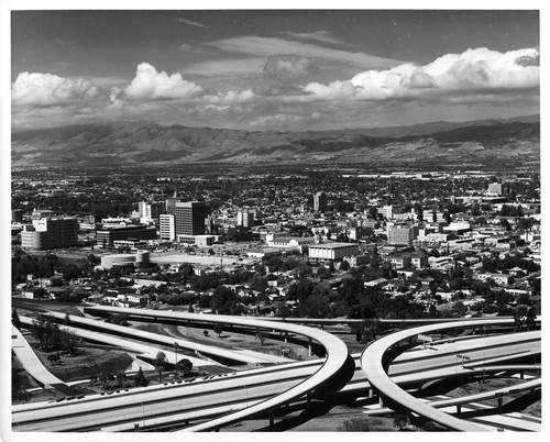 View of San Jose Highway 280 and 87 Interchange, Civic Auditorium and Library