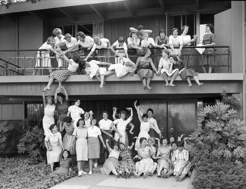 San Jose State College Kappa Alpha Theta Members in Front of the Sorority House