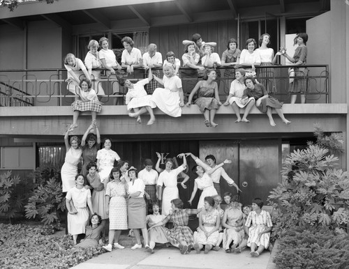 San Jose State College Kappa Alpha Theta Members in Front of the Sorority House