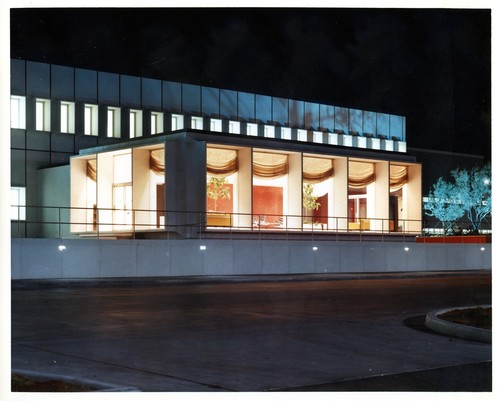 Detail-View of the Fremont General Motors Corporation Building by Night