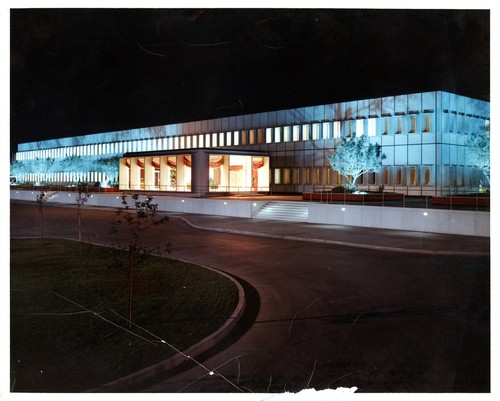 Detail-View of the Fremont General Motors Corporation Building by Night