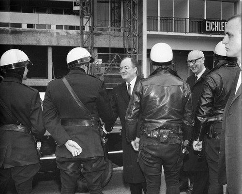 Vice President Hubert Humphrey Greeting Police Officers