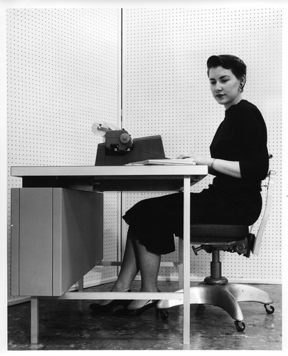 Woman Transcribing Data into a Desktop IBM Data Processing Machine