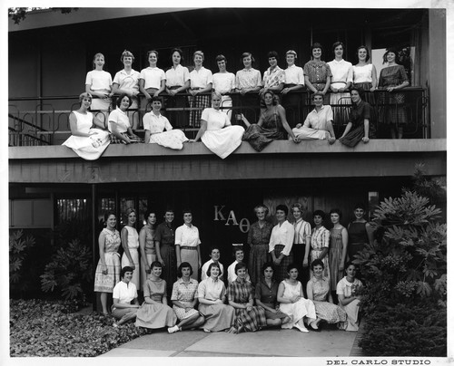 San Jose State College Kappa Alpha Theta Members in Front of the Sorority House