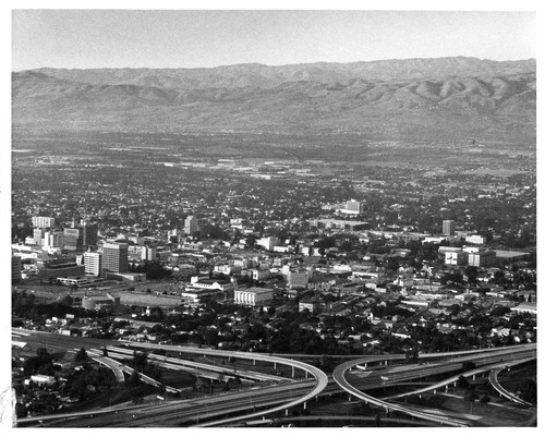 View of San Jose Highway 280 and 17 Interchange, Civic Auditorium and Library