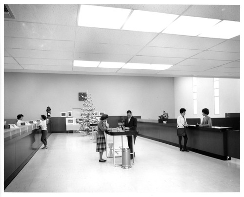 Customers inside a San Jose Bank Around Christmas Time