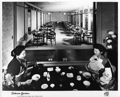 Two Females Seated at a Table at Sakura Gardens in Mountain View, California