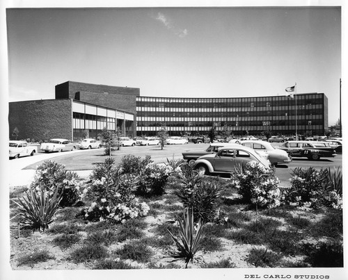 View of the 1958-2005 San Jose City Hall Building and Parking Lot