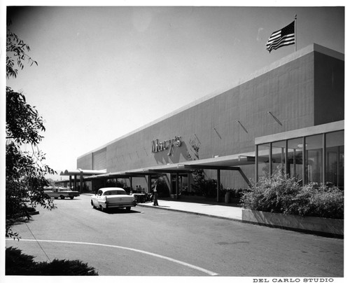 View of San Jose Macy's Department Store with Cars and Shoppers