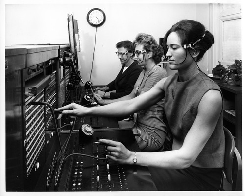 Three Females Operating the San Jose City Hall's Switchboard Telephone System