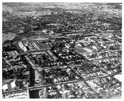 Aerial View of San Jose Alongside Guadelupe River, Facing North