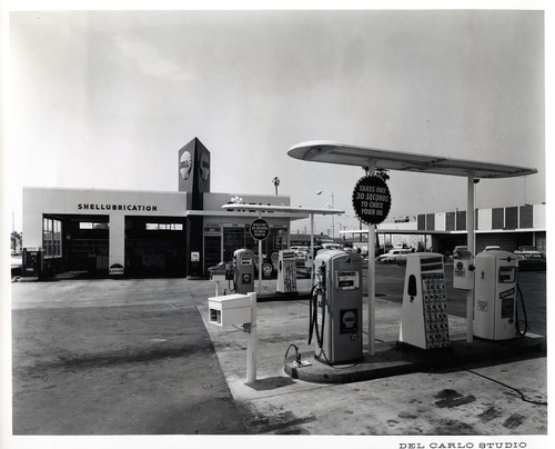 View of the Flying-A-Service Gas Station at the Ann Darling Park