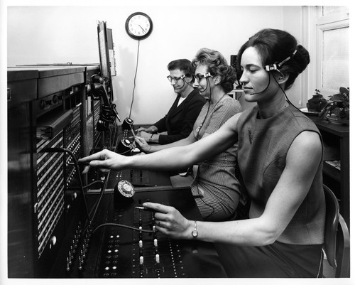 Three Females Operating the San Jose City Hall's Switchboard Telephone System