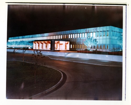 Detail-View of the Fremont General Motors Corporation Building by Night