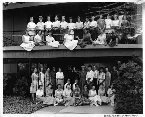 San Jose State College Kappa Alpha Theta Members in Front of the Sorority House