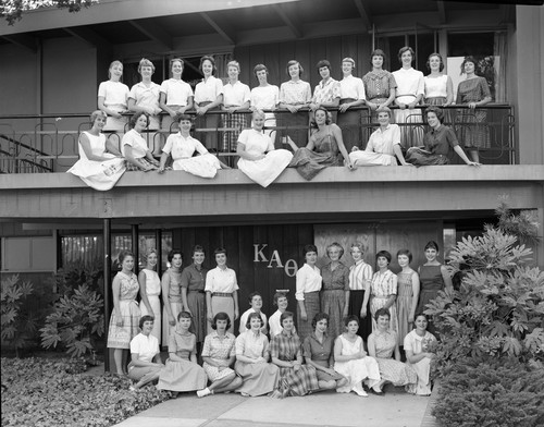 San Jose State College Kappa Alpha Theta Members in Front of the Sorority House
