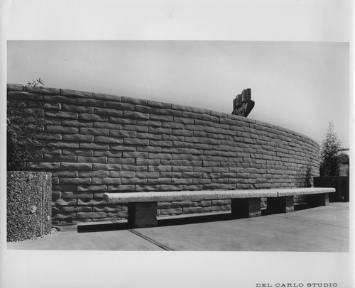 Brick Wall of the San Jose Mobil Country Club with Benches