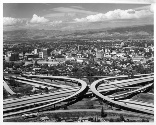 View of San Jose Highway 280 and 17 Interchange, Civic Auditorium and Library