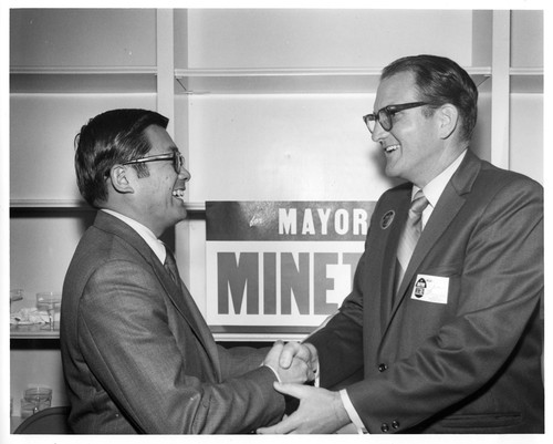 Norman Y. Mineta Shaking Hands During His Campaign to Become Mayor