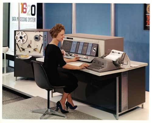 Woman Operating an IBM 1620 Data Processing System