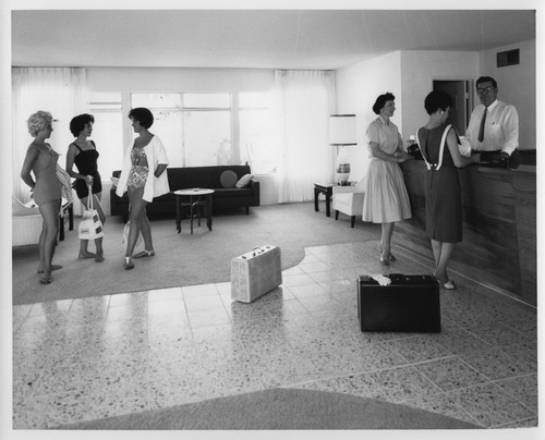 Five Ladies and Concierge in the Lobby of the Oxnard MoteLodge