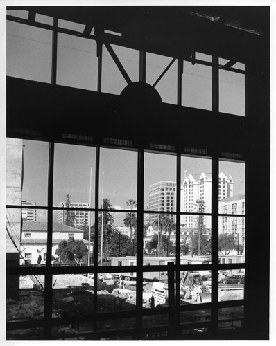 View of Downtown San Jose Buildings Through the Window of the Fairmont Hotel