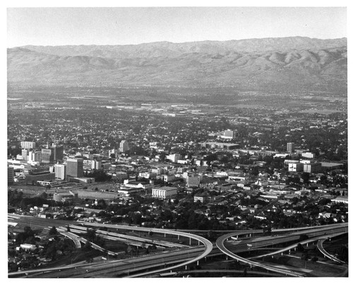 View of San Jose Highway 280 and 17 Interchange, Civic Auditorium and Library