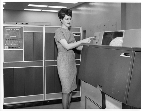 Unidentified Woman Operating an IBM 1403 Data Processing Machine