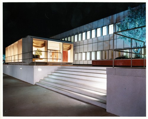 Detail-View of the Fremont General Motors Corporation Building by Night