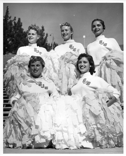 Group Portrait of Five Female San Jose State College Cheerleaders