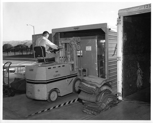 Boxed IBM Data Processing Machine Components Being Forklifted Onto Truck