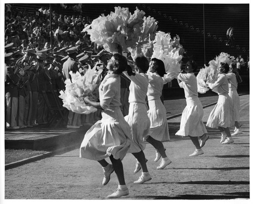 Female San Jose State College Cheerleaders Cheering Spectators