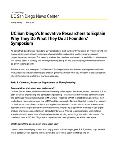 UC San Diego’s Innovative Researchers to Explain Why They Do What They Do at Founders’ Symposium
