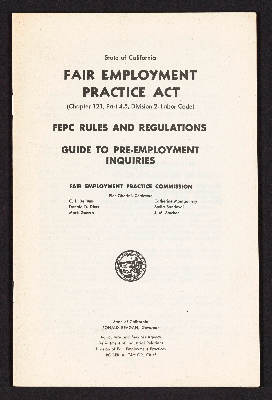 State of California Fair Employment Practice Act FEPC rules and regulations guide to pre-employment inquiries