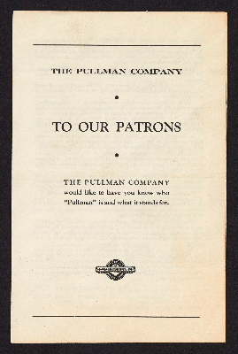 The Pullman Company: To our patrons