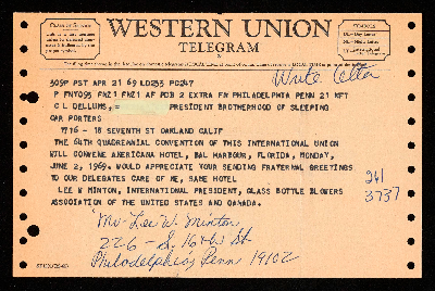 Correspondence from international unions to C.L. Dellums