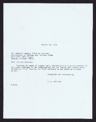 Correspondence from the Brotherhood of Maintenance of Way Employees to C.L. Dellums